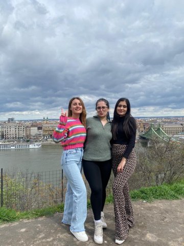 Erasmus+ students at PWSTE: Gizem Gözde Süzgün, Songül Orhan and Rojin Denli while traveling abroad